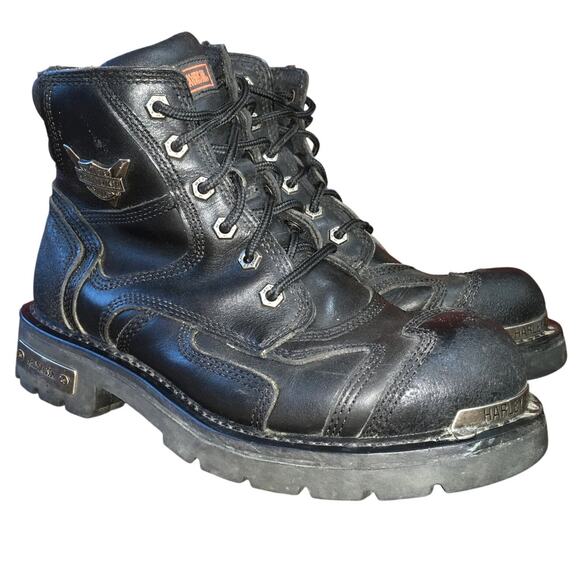 Harley Davidson Stealth Riding Boot Womens 9.5 Black Leather Biker Rocker 81641 - Picture 2 of 13